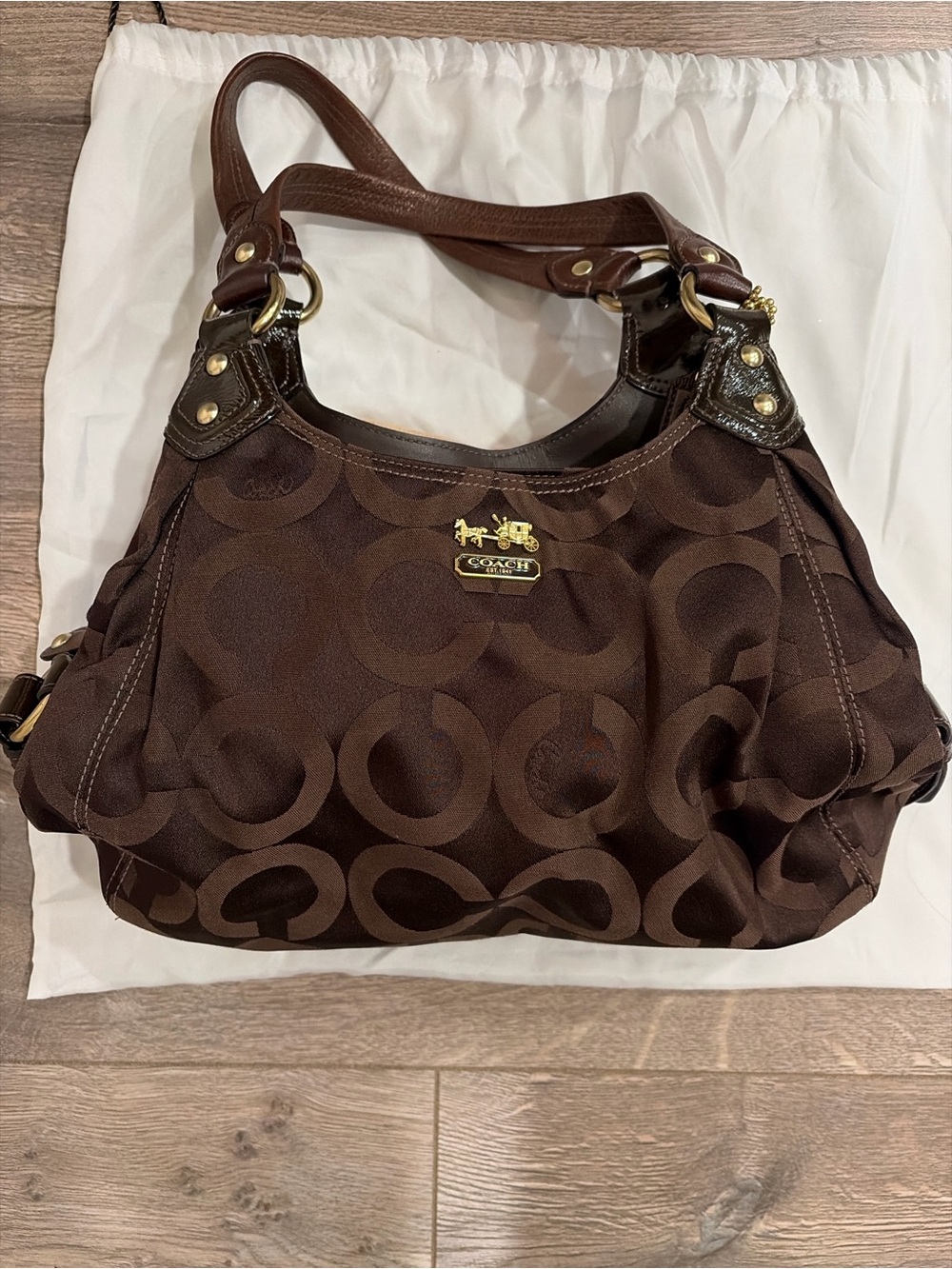 COACH 14305 Madison Maggie Hobo Shoulder Bag Dark Brown Op Art Y2K Vintage